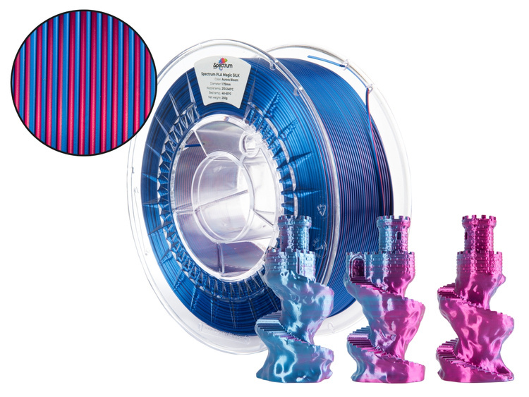Filament PLA Magic silk AURORA BLOOM (Blue, Magenta) 1kg Spectrum